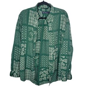 Vintage 90s Nautica Paisley Bandana Button Down Shirt Size Medium in Green White